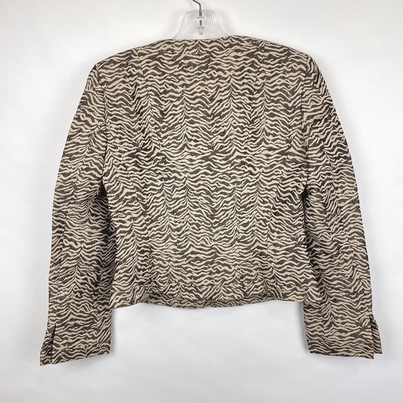 NOS Dana Buchman Petite Women's Sz 4P Chocolate Zebra Striped Collarless Jacket - Picture 2 of 16